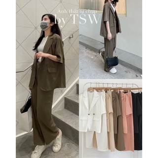 Set áo khoác blazer nữ tay lỡ kèm quần suông ống rộng Hàn Quốc, set áo vest quần dài - The Sweater Weather