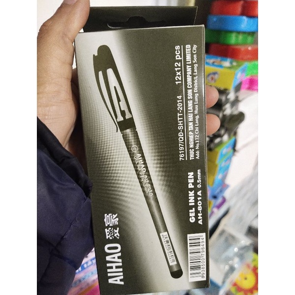 Hộp 12c bút chữ A, gel nước aihao xanh, đen, tím