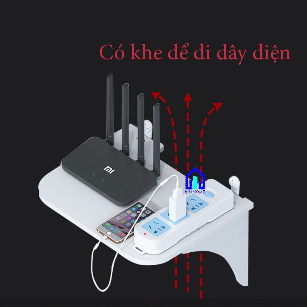 Kệ wifi treo tường không cần khoan để đầu thu kỹ thuật số, remote, điện thoại, chất liệu gỗ cao cấp - ICO HOME