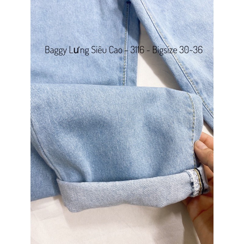 [Size 30-36] Quần Baggy Jeans Boyfriend - Lưng Siêu Cao, Không Giãn, Phối Nút Che Giấu Khuyết Điểm Lộ Dây Kéo