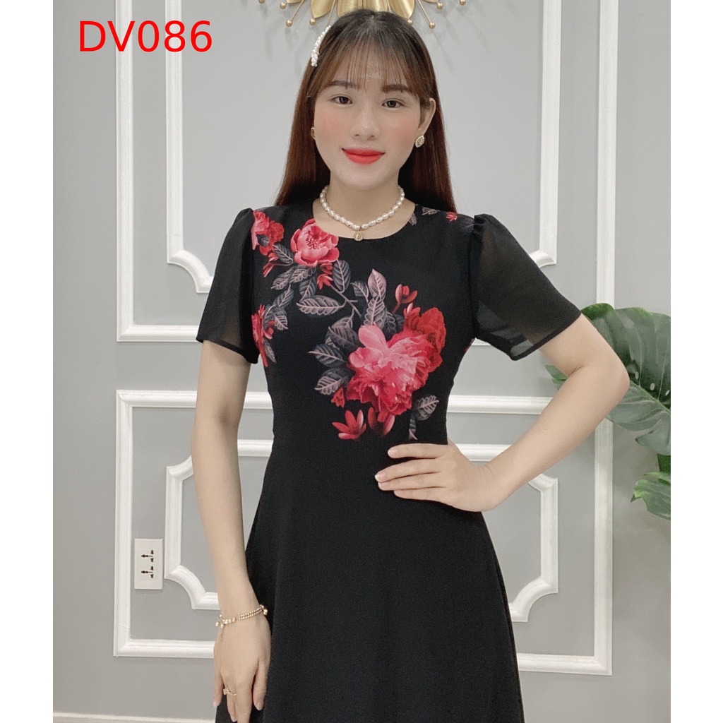 Đầm Trung Niên Nữ Thiết Kế Cao Cấp Họa Tiết Hoa Mẫu Đơn Sang Trọng-DV086