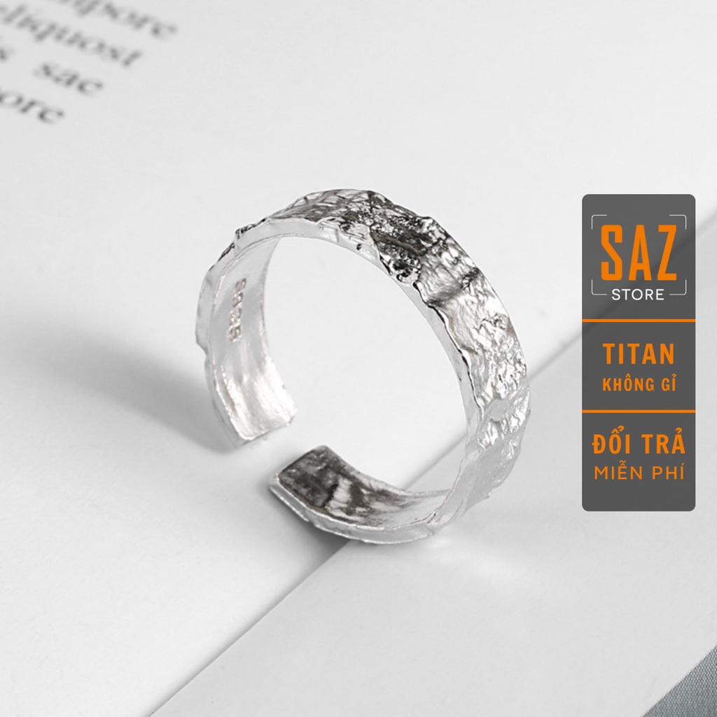 Nhẫn nam nữ tròn Vân đá SAZ thời trang màu bạc unisex chất liệu Titan đẹp đơn giản không gỉ - Nhẫn Vân đá