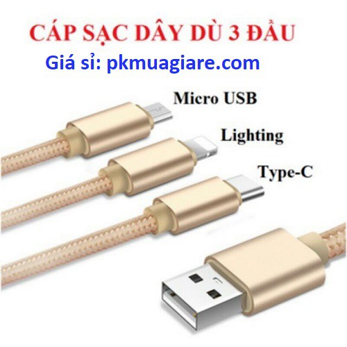 CÁP SẠC DÙ 3 ĐẦU 1M (LIGHTNING, MICRO, TYPE-C)