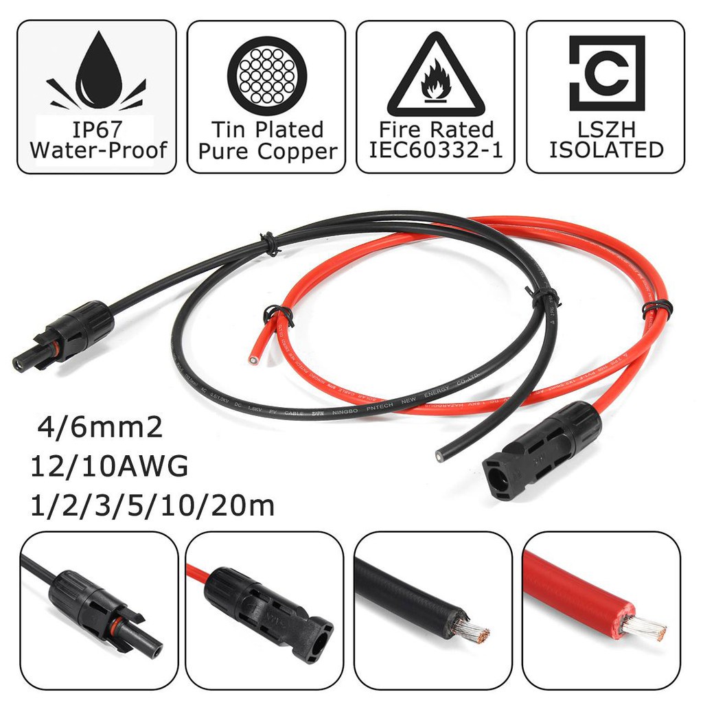 Risin 3 mét 1000V PV1-F 2PFG 1169 OEM 4mm2 Cáp PV 12AWG Dây năng lượng mặt trời Đen và Đỏ cho hệ thố