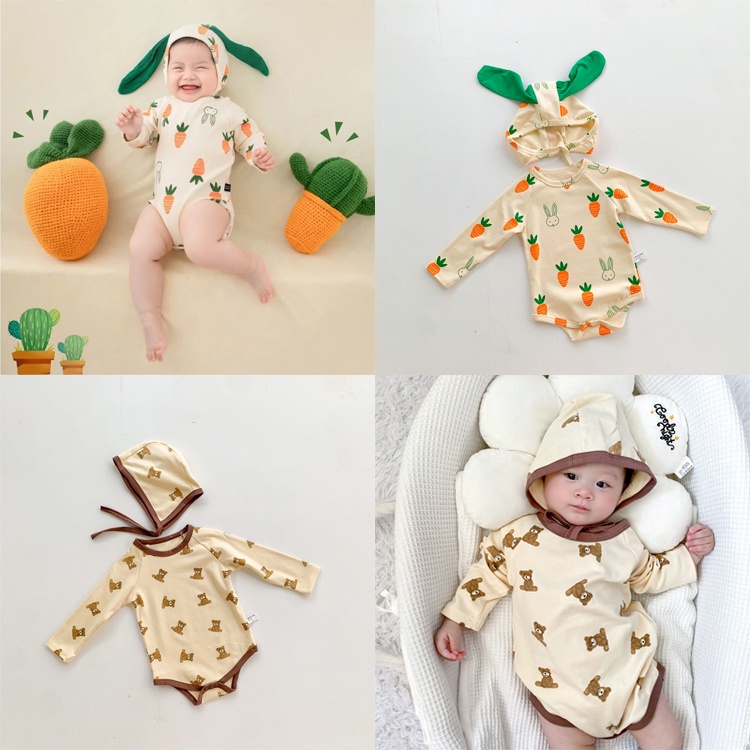 Set đồ liền thân tay dài + Mũ cho bé sơ sinh