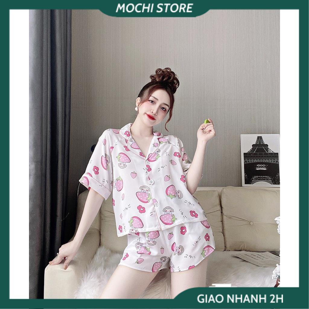Bộ Ngủ Pijama, Đồ Lụa Mặc Nhà Áo Tay Ngắn Phối Hoa Văn Quần Sọc Chất Lụa Satin Màu Trơn, Nhiều Màu Form Dáng Rộng Rãi Th | BigBuy360 - bigbuy360.vn