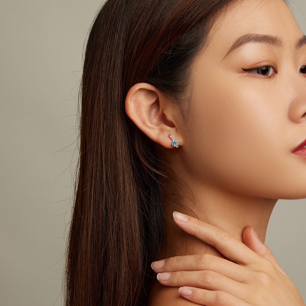 BAMOER Bông Tai Xi bạc 925 ĐíNh Đá Zircon Xanh ThờI Trang