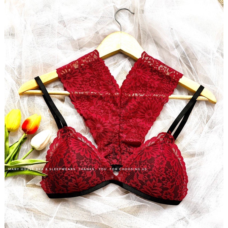 Bộ Đồ Lót Ren Mút Ngực Quần Y 10p Đỏ Đô
