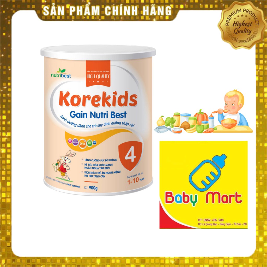 Sữa Bột Dinh Dưỡng KOREKIDS GAIN 900g Cho Trẻ Suy Dinh Dưỡng Thấp Còi