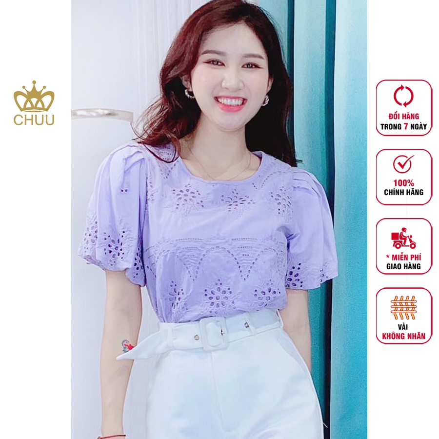 Áo sơ mi tím tay phồng CHUU A5368