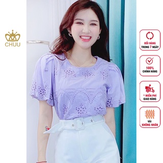 Áo sơ mi tím tay phồng chuu a5368