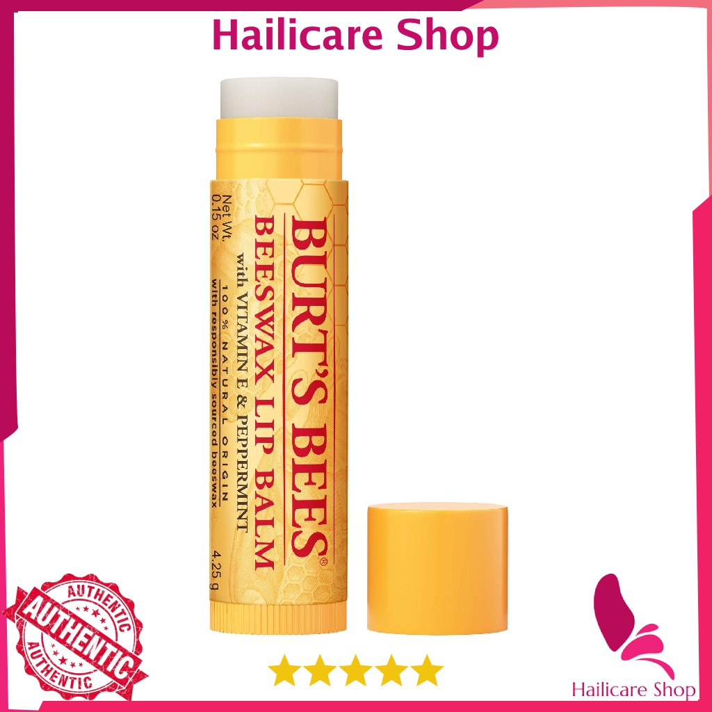 [Nhập Mỹ] Son Dưỡng Môi Burt's Bees 100% Natural Moisturizing Lip Balm, Original Beeswax with Vitamin E & Peppermint Oil