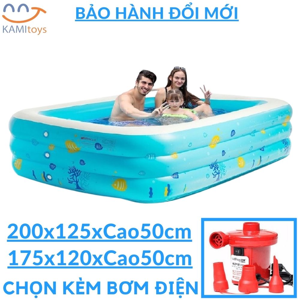 Bể bơi cho bé thành cao kiểu hồ phao bơm hơi (cỡ 200 và 175cm) làm bồn tắm hoặc nhà bóng trong nhà gấp gọn