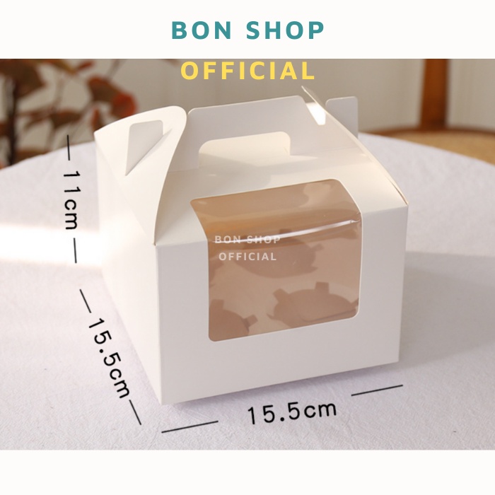 SET 5 Hộp giấy trắng đựng bánh Cupcake có Quai Xách và Cửa Sổ kèm đế rời - Nhiều Size