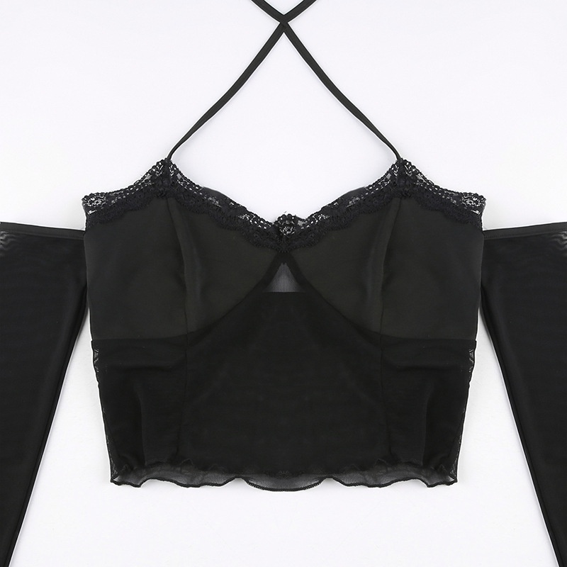 Áo Kiểu Tay Dài Hở Lưng Phối Ren Phong Cách Quyến Rũ