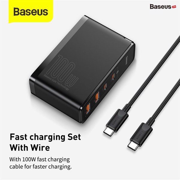 Củ sạc nhanh Baseus 100W GaN 2 Pro Quick Charger 4 Ports (Type C*2 &amp; USB*2, PD/ QC3.0/ QC4+/ PPS/ SCP/ FCP/ AFC)