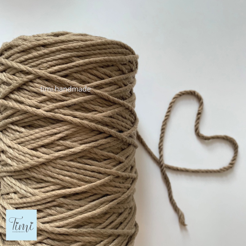Dây thừng macrame cotton màu NÂU CAFE size 3mm/5mm mềm mịn