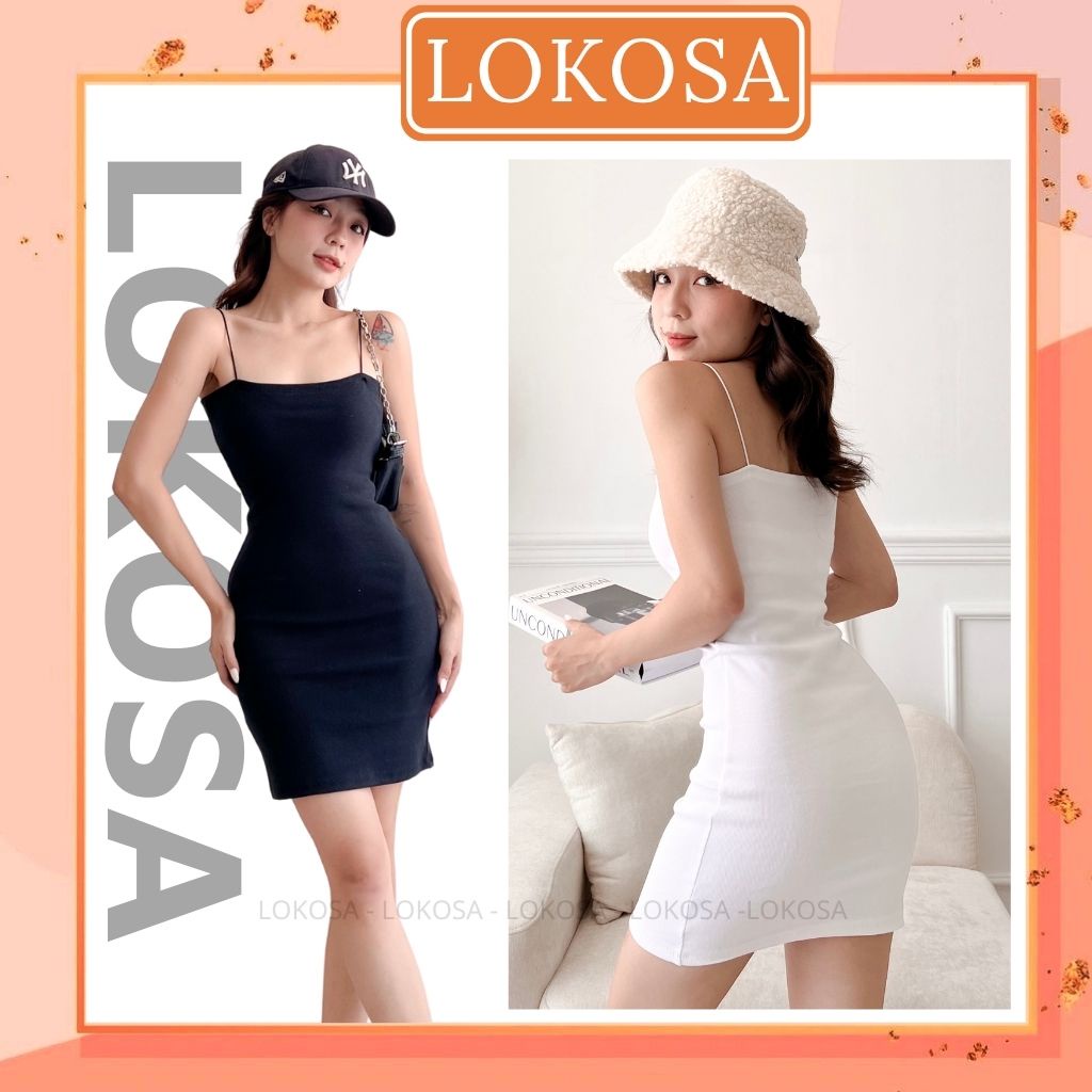 Váy Body 2 Dây LOKOSA Đầm Ôm Body Sợi Bún Dáng Dài Sexy Dự Tiệc Cưới Thun Gân Màu Đen Trắng VD059 | BigBuy360 - bigbuy360.vn