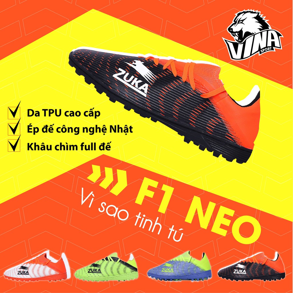 Giày Đá bóng Mẫu ZUKA F.1 NEO 2020 | Đế cao su Khâu Full + TẶNG Túi Rút | Vina Sport