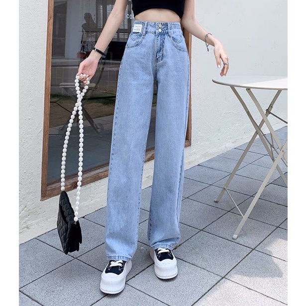 NEW Bigsize  Quần Ống Suông Nữ - Lưng Siêu Cao / Jean Ống Rộng đẹp. Đen,Xanh, Sáng, Xám Rách Gối. Dài 1m05