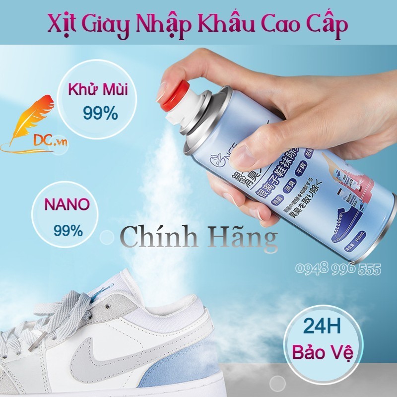 Xịt Khử Mùi Giày - Chính Hãng Nano Bạc Mùi Dịu Nhẹ 260ml Chai Xịt Ngược Khử Mùi Giày Dép Tủ Giày Hiệu Quả