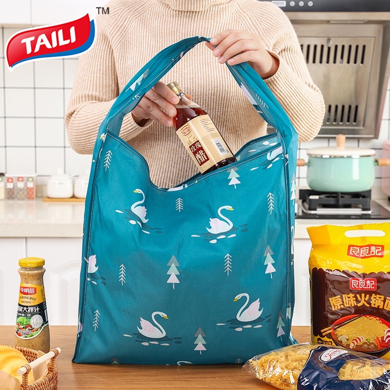 Túi mua sắm đi siêu thị TAILI bằng vải oxford dày gấp gọn thân thiện với môi trường cỡ lớn 210D có thể mang theo