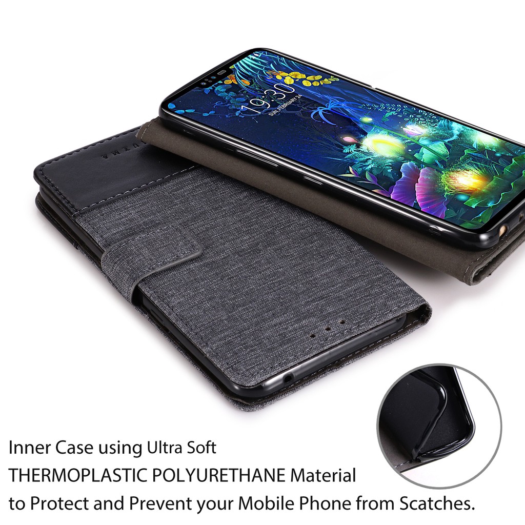 Bao da điện thoại PU TPU canvas dạng ví lật cho LG V50 ThinQ 5G V40 V30 V20 V35 K40 G8s G5 G6 Q6