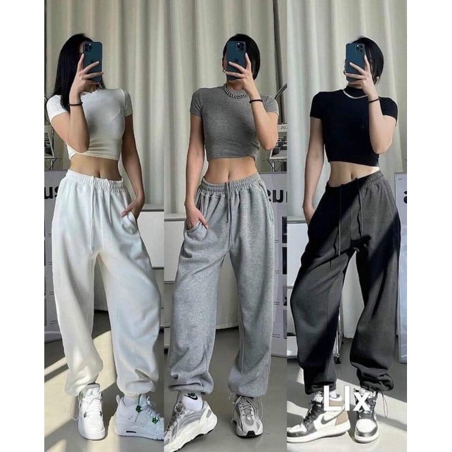 Quần jogger nữ da cá bo gấu Quần jogger trơn cá tính