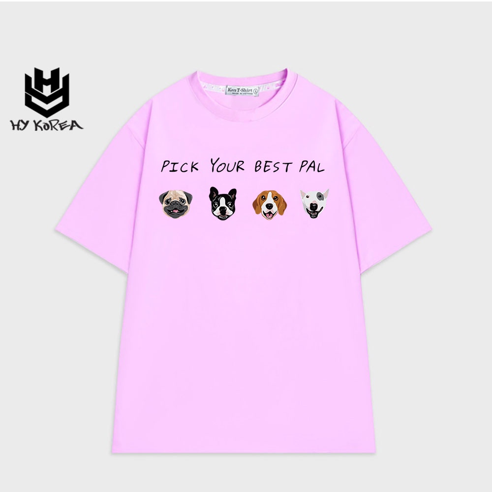 Áo thun tay lỡ cotton 75% cute HY KOREA nam nữ form rộng in hình 4 Chú Cún 468
