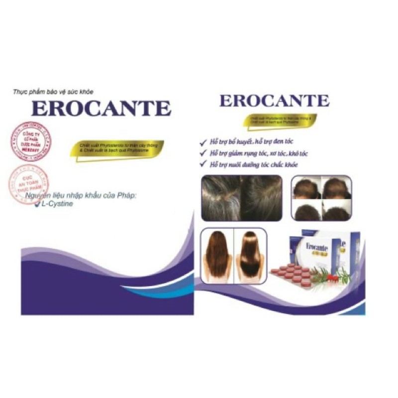 ✅ EROCANTE -  Hỗ trợ ngăn rụng tóc, kích thích mọc tóc, hỗ trợ làm đen tóc, chống tóc bạc sớm hộp 90v