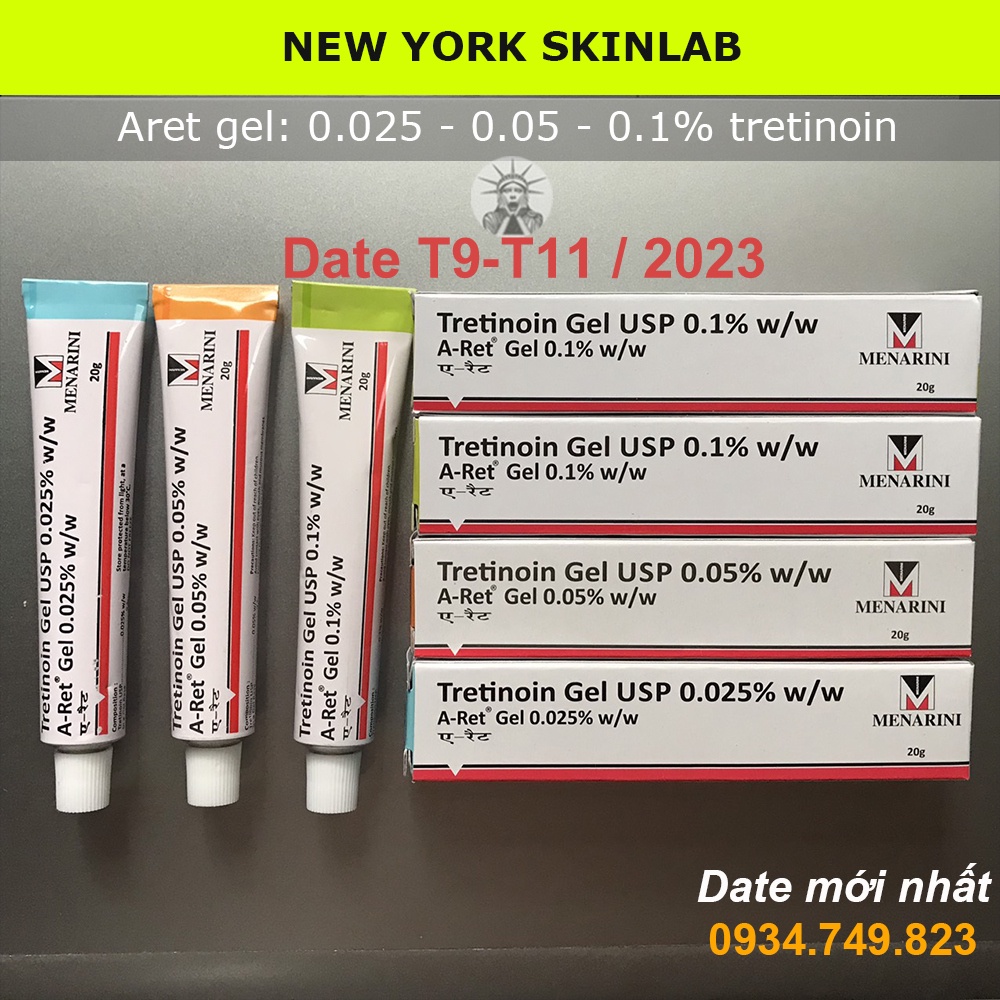 Tretinoin Aret gel 0.1% - 0.05% - 0.025% (20g) - tretinol giảm mụn, chống lão hóa (tre Ấn Độ chính hãng)