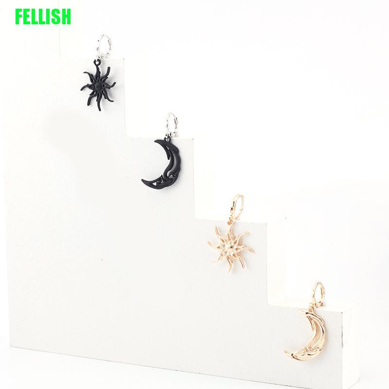 Đôi Bông Tai Dáng Dài Không Đối Xứng Họa Tiết Mặt Trăng Mặt Trời Thời Trang Cho Nữ