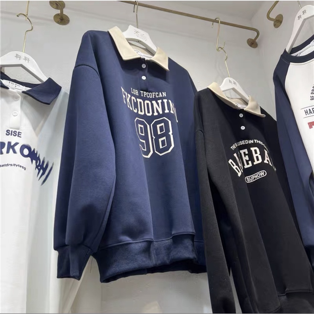 Áo Sweater FKC98 cổ POLO Nam Nữ Unisex in Cao cấp vải nỉ cotton form rộng OVERSIZE