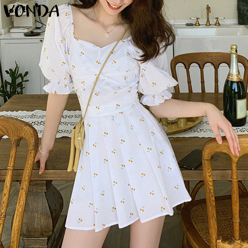Đầm VONDA Tay Ngắn Cổ Vuông In Hoa Văn Phong Cách Hàn Quốc Thời Trang Cho Nữ | BigBuy360 - bigbuy360.vn