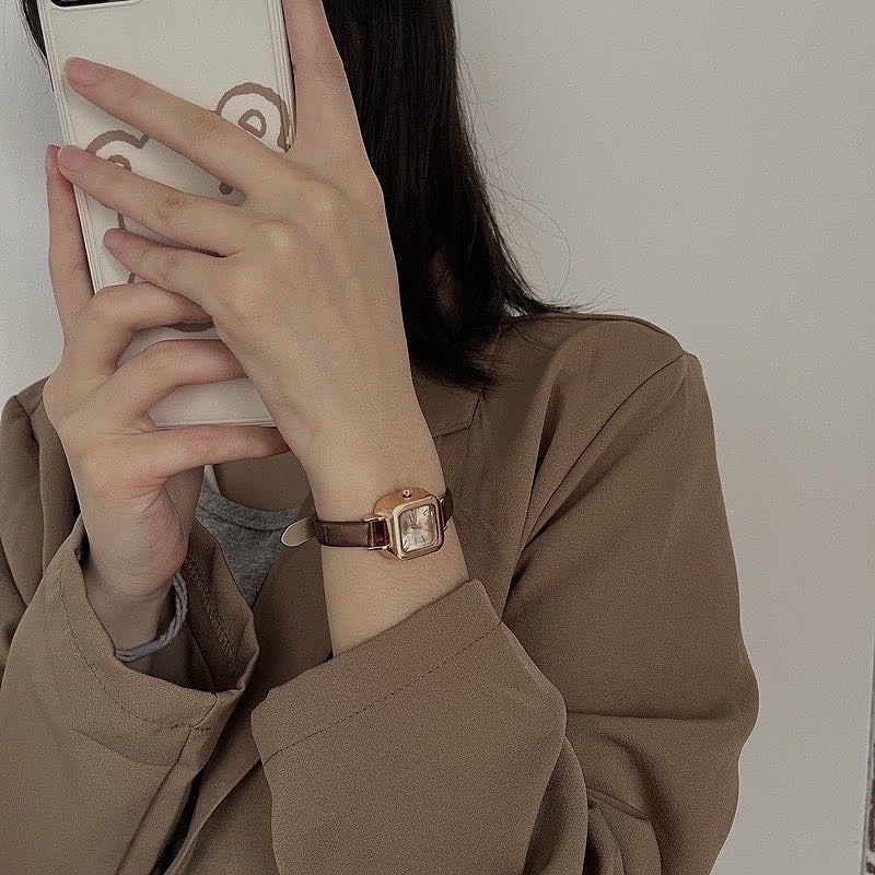Đồng hồ nữ dây da mảnh mặt kính 3D kiểu dáng thời trang size 20mm nhỏ xinh DH3D LOUSMORE