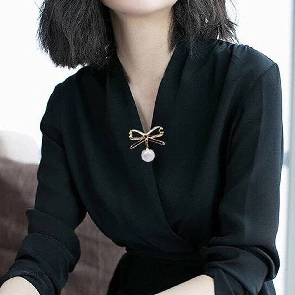 Ghim Cài Áo Hình Nơ Đính Ngọc Trai Thời Trang