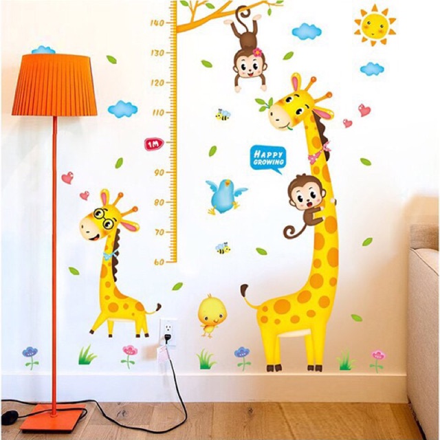 Decal dán tường đo chiều cao đôi hươu