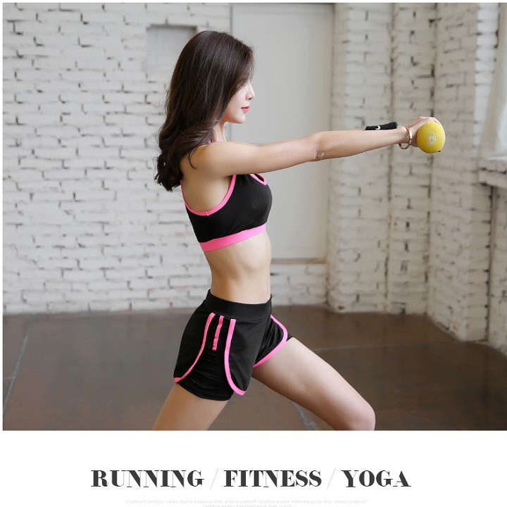 Bộ đồ tập gym, yoga, aerobic 2 món, áo bra có mút đệm và quần 2 lớp, Quần đùi hoặc quần dài