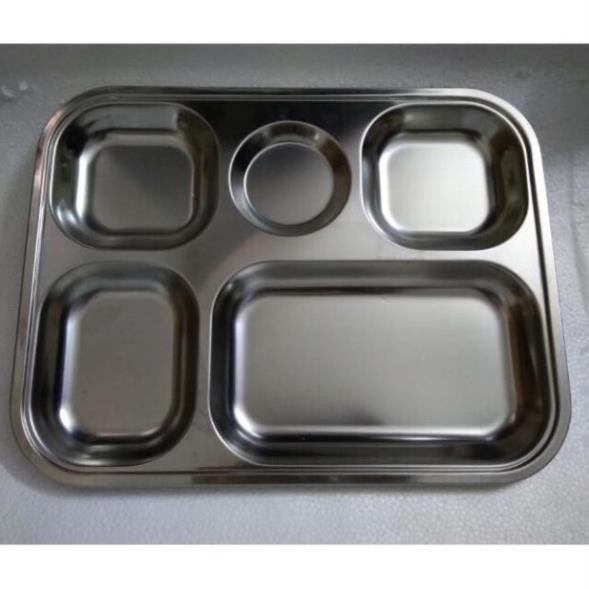 Khay cơm phần 5 ngăn inox sâu và nông có nắp loại dày hàng đẹp | BigBuy360 - bigbuy360.vn