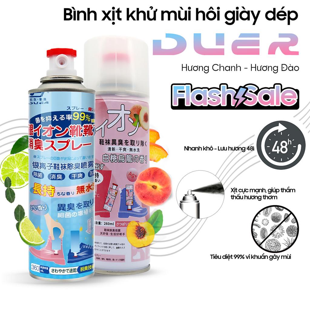 Chai xịt khử mùi giày dép Nano Bạc diệt khuẩn cho nam nữ, bình sịt hết mùi hôi chân, tất, vớ, 1 lọ 260ml mùi Chanh, Đào.