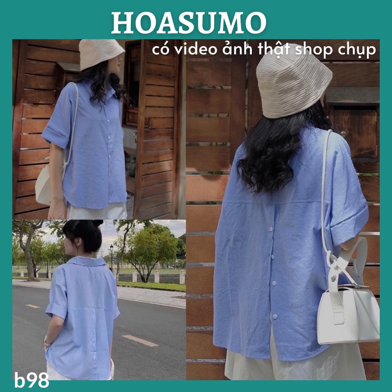 Set đồ nữ bộ áo sơ mi nữ kẻ cúc sau quần short trắng phong các ullzang hàn quốc trẻ trung năng động