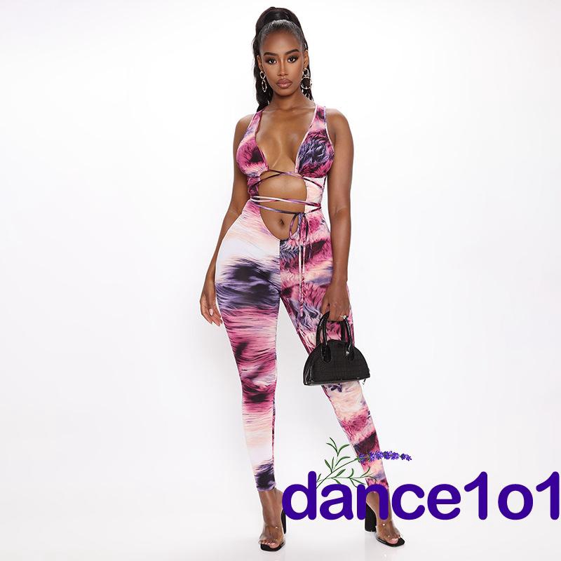 Bộ áo sát nách cổ V khoét sâu liền quần dài siêu quyến rũ cho nữ