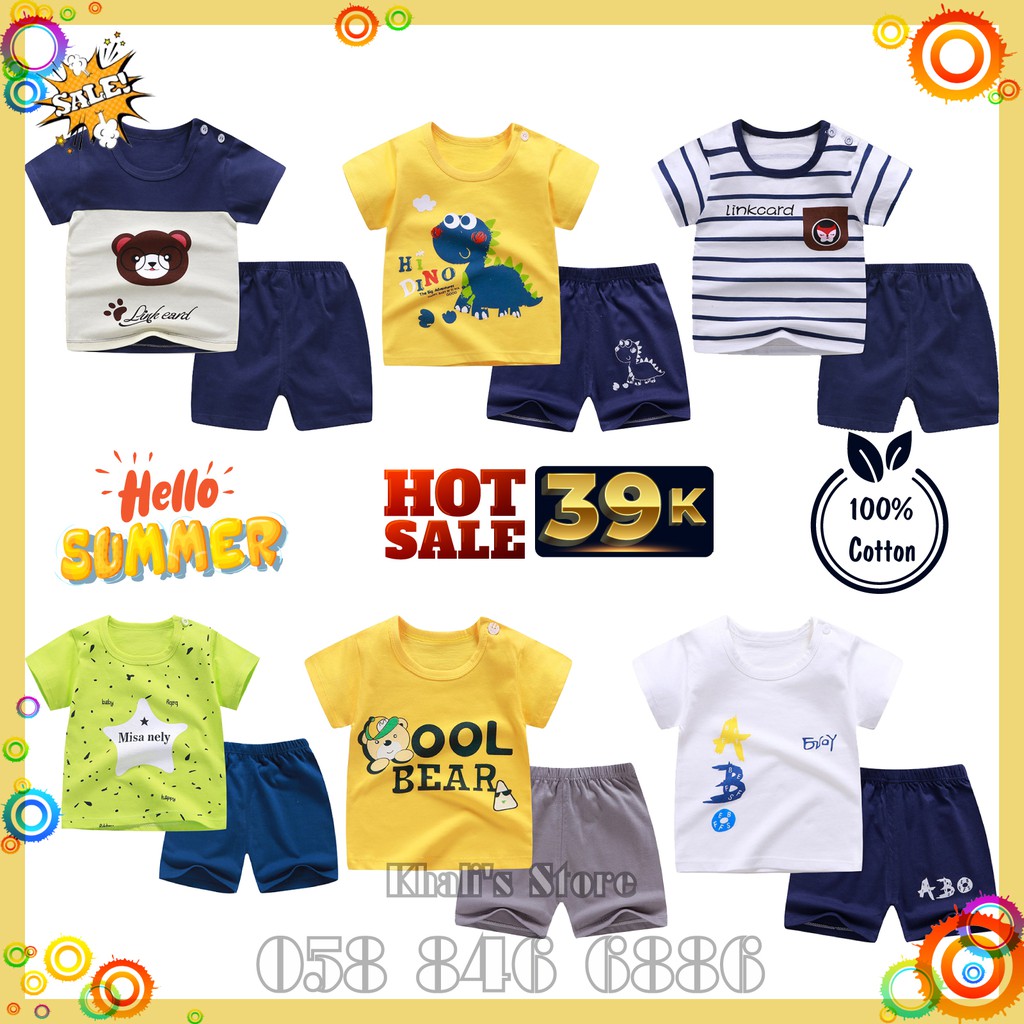 Đồ Bộ Bé Trai cộc tay LiLiKids vải cotton họa tiết động vật dễ thương cho bé từ 1-6 tuổi, đồ bộ mặc nhà cho bé