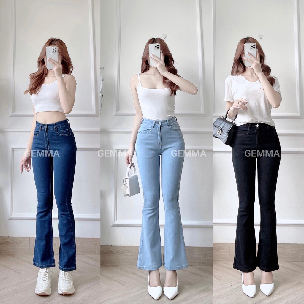 Quần jean nữ Gemma ống loe lưng cao, quần skinny jean nữ ôm dáng vải co dãn