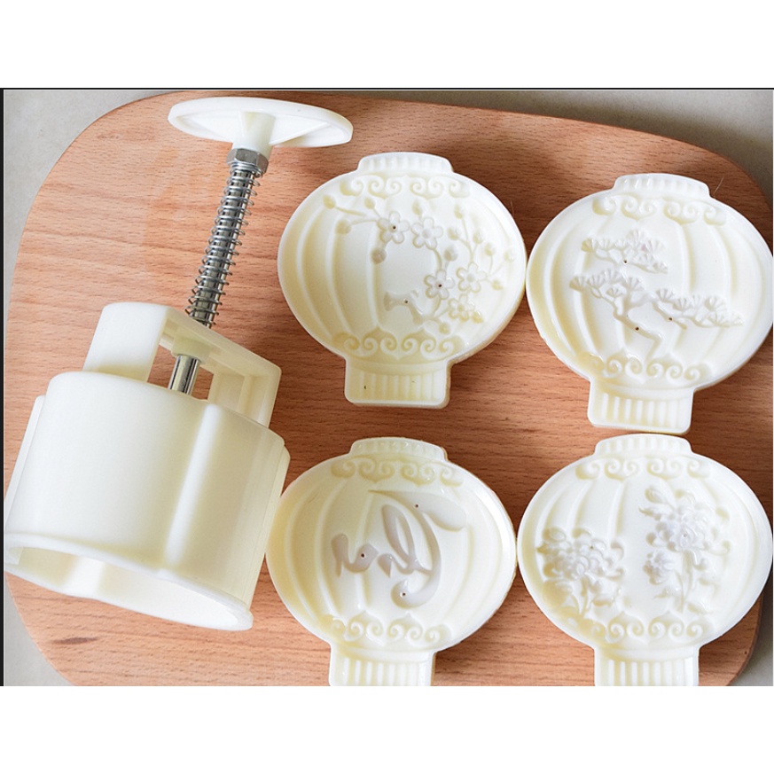 Khuôn bánh trung thu hình đèn lồng 150g 4 mặt 1 cây nhấn