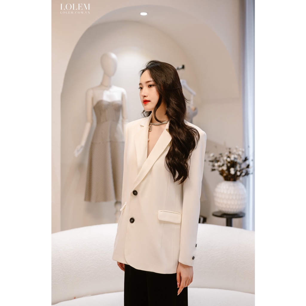 Áo vest blazer nữ LOLEM AKNB014 thiết kế xếp ly tay chất sạn lụa mềm mại