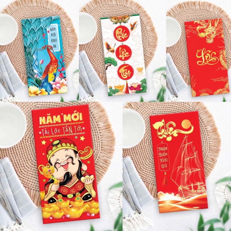 [Bao Lì Xì Đẹp 2022] SET sỉ rẻ 100cái tặng 10 túi nilon chia 10c/túi mẫu đa dạng chọn thoải mái, giấy C150 bóng nét rõ