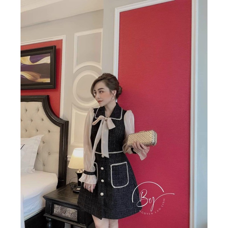 ĐẦM ĐEN VIỀN HẠT NƠ CAO CẤP