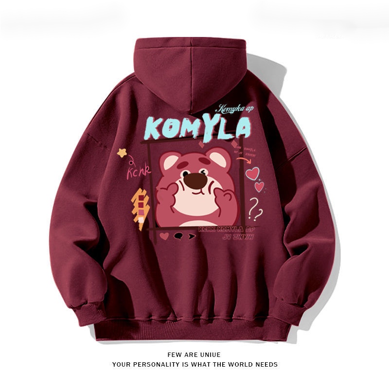 Áo Khoác Sweater Dày Dặn In Họa Tiết Gấu Và Dâu Tây Dễ Thương Phong Cách Nhật Bản Thời Trang Xuân Thu Cho Cặp Đôi