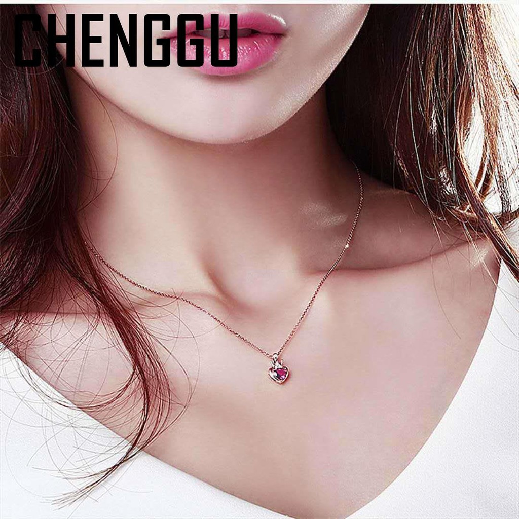 vòng cổ Mặt Đính Đá Hồng Ngọc 14k Thời Trang Cho Nữ